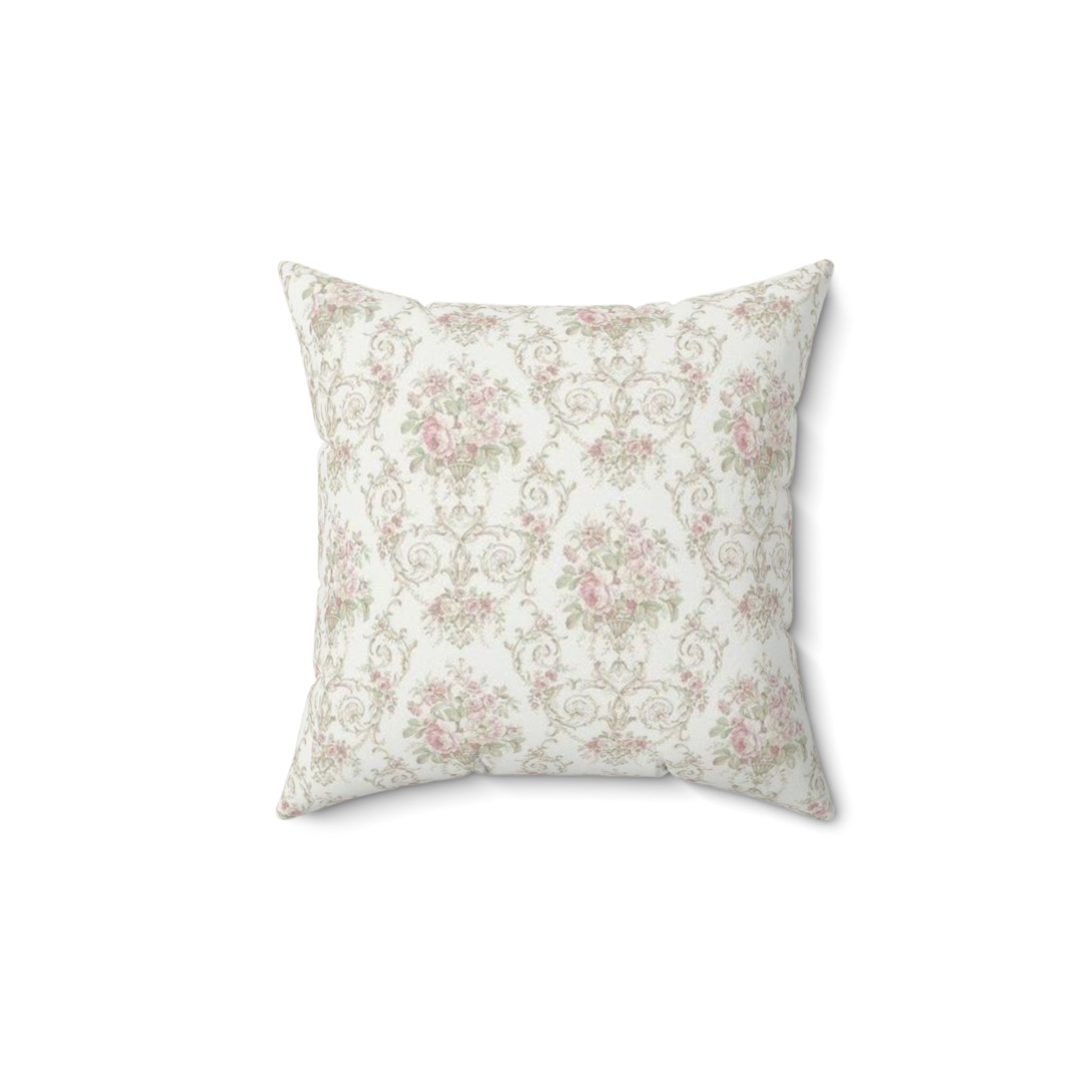 Vintage Floral Decorative Pillow - Shabby Chic Rose Pattern Square Cushion