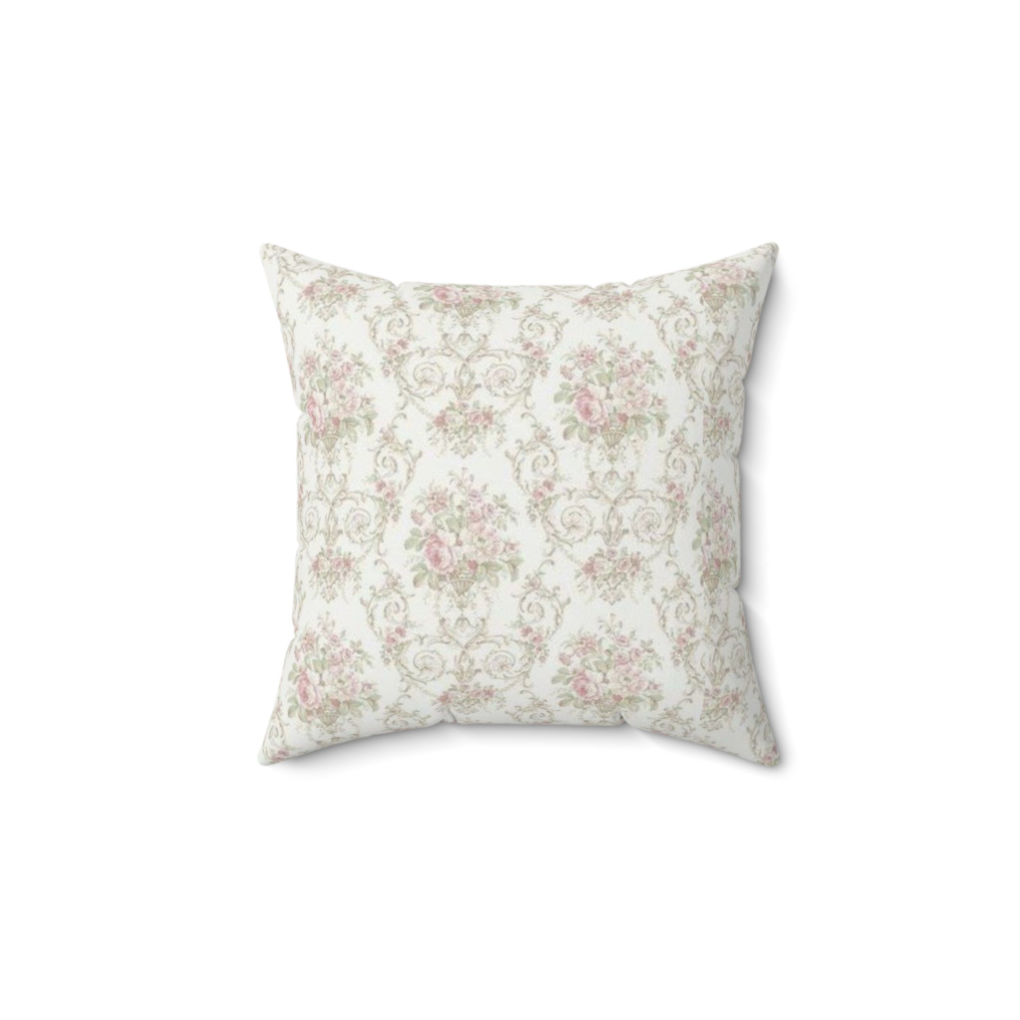 Vintage Floral Decorative Pillow - Shabby Chic Rose Pattern Square Cushion