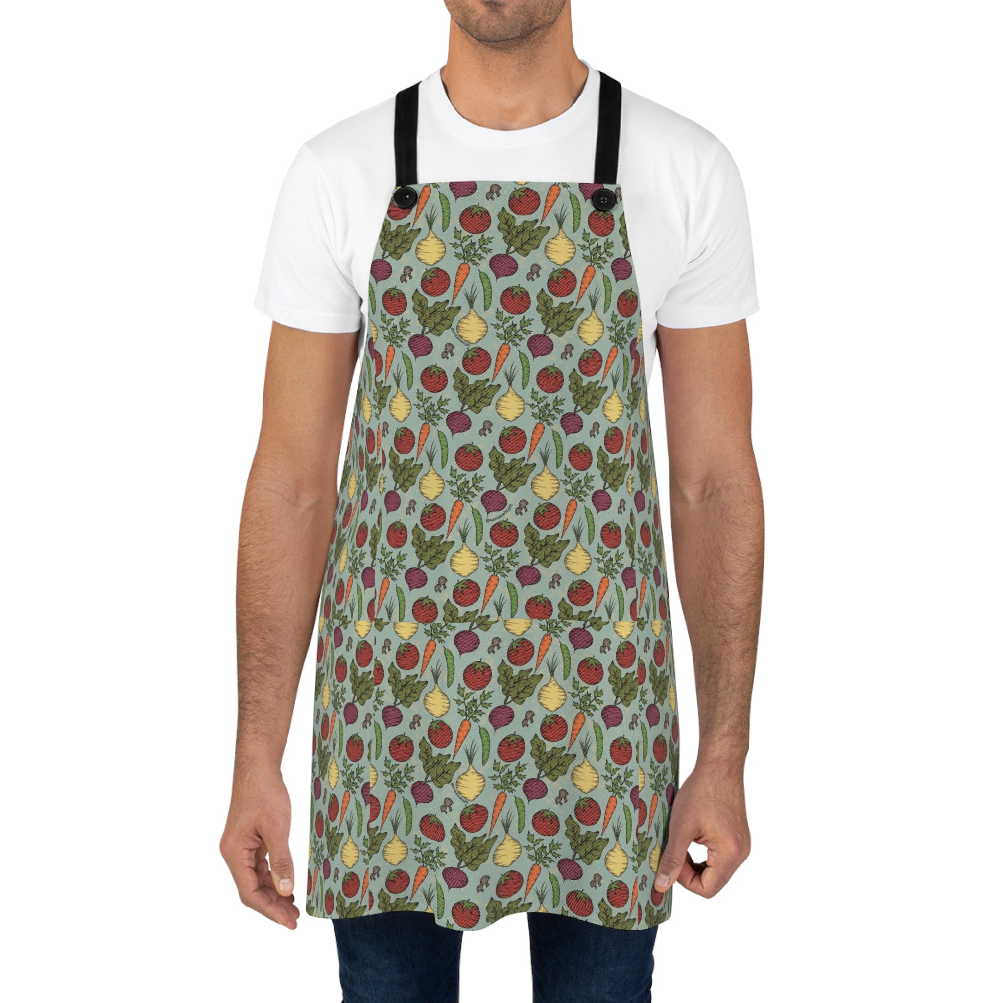 Vegetable Garden All-Over Print Apron — Whimsical Tomato, Beet & Radish Kitchen Apron