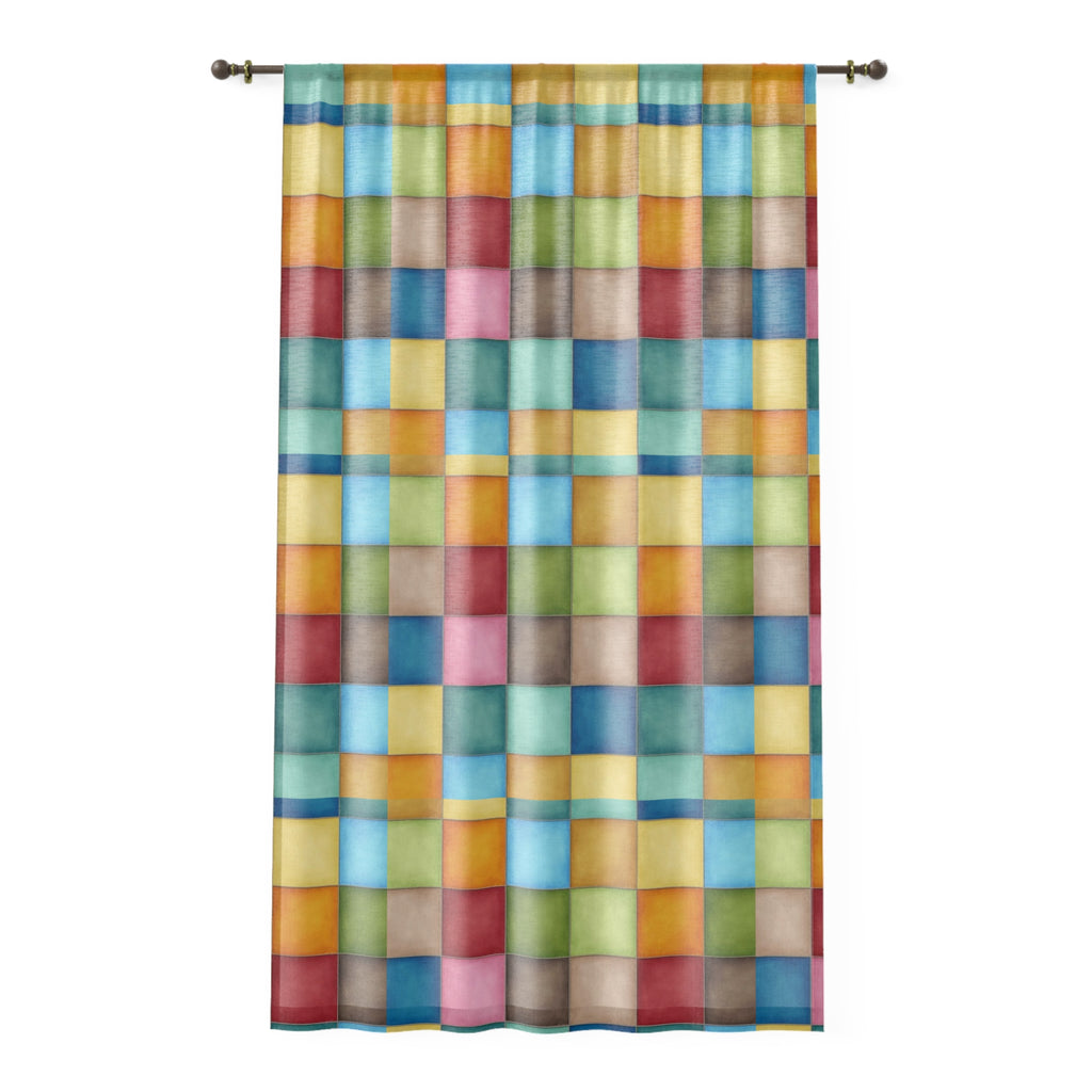 Colorful Mosaic Sheer Window Curtain — Geometric Stained-Glass Panels