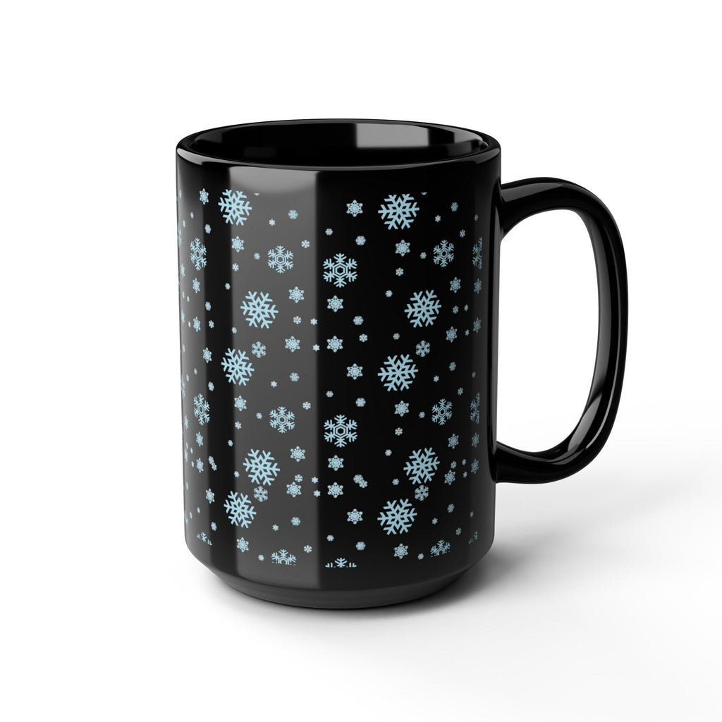15oz Black Mug with Cozy Snowflake Design