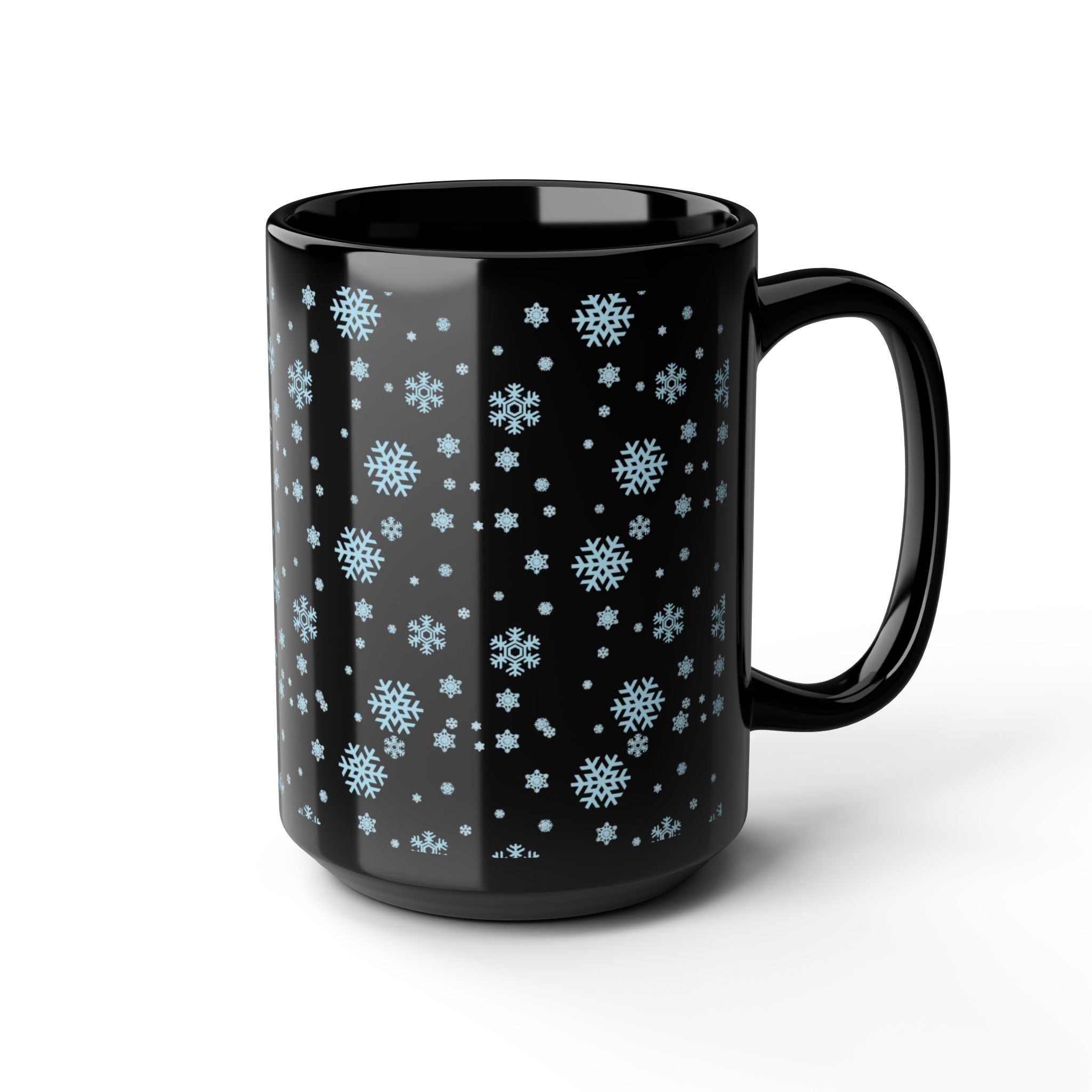 15oz Black Mug with Cozy Snowflake Design