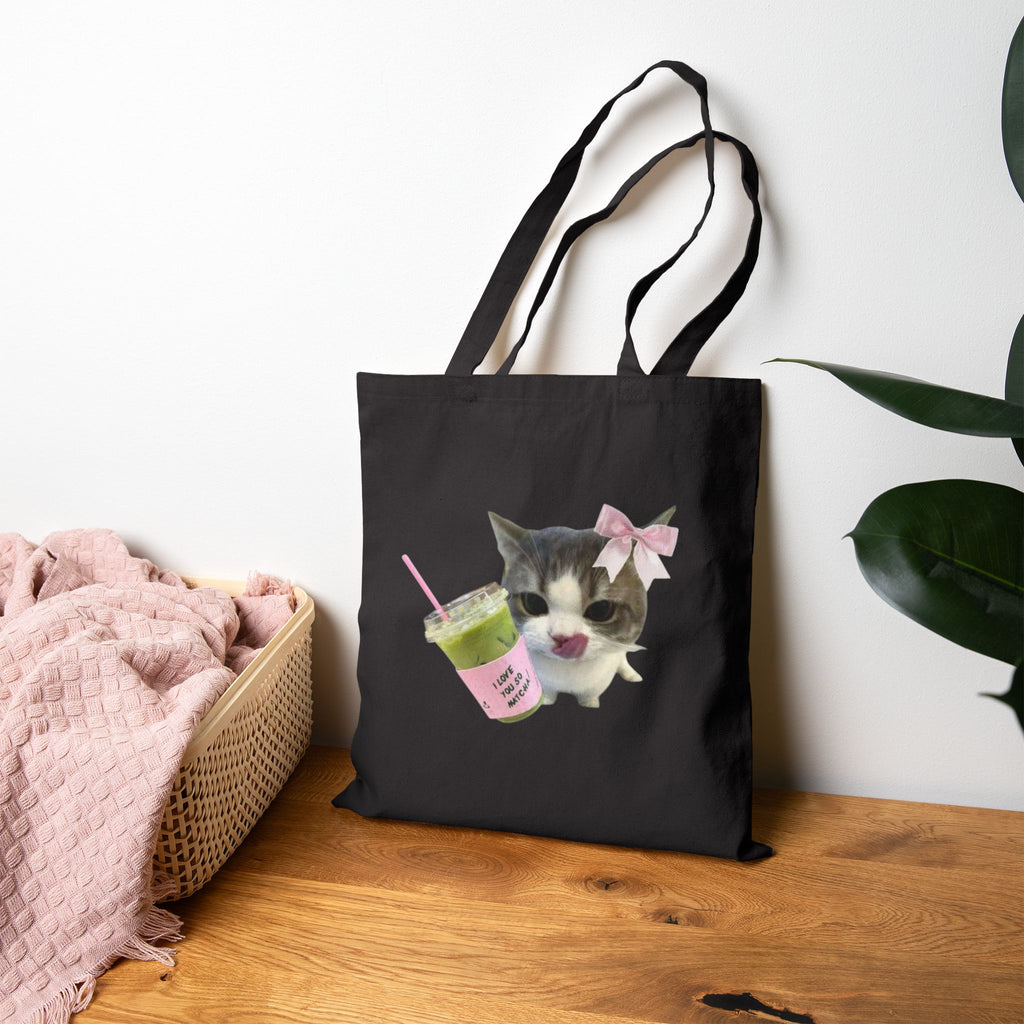 Canvas Tote Bag - Matcha Latte Kitty Design