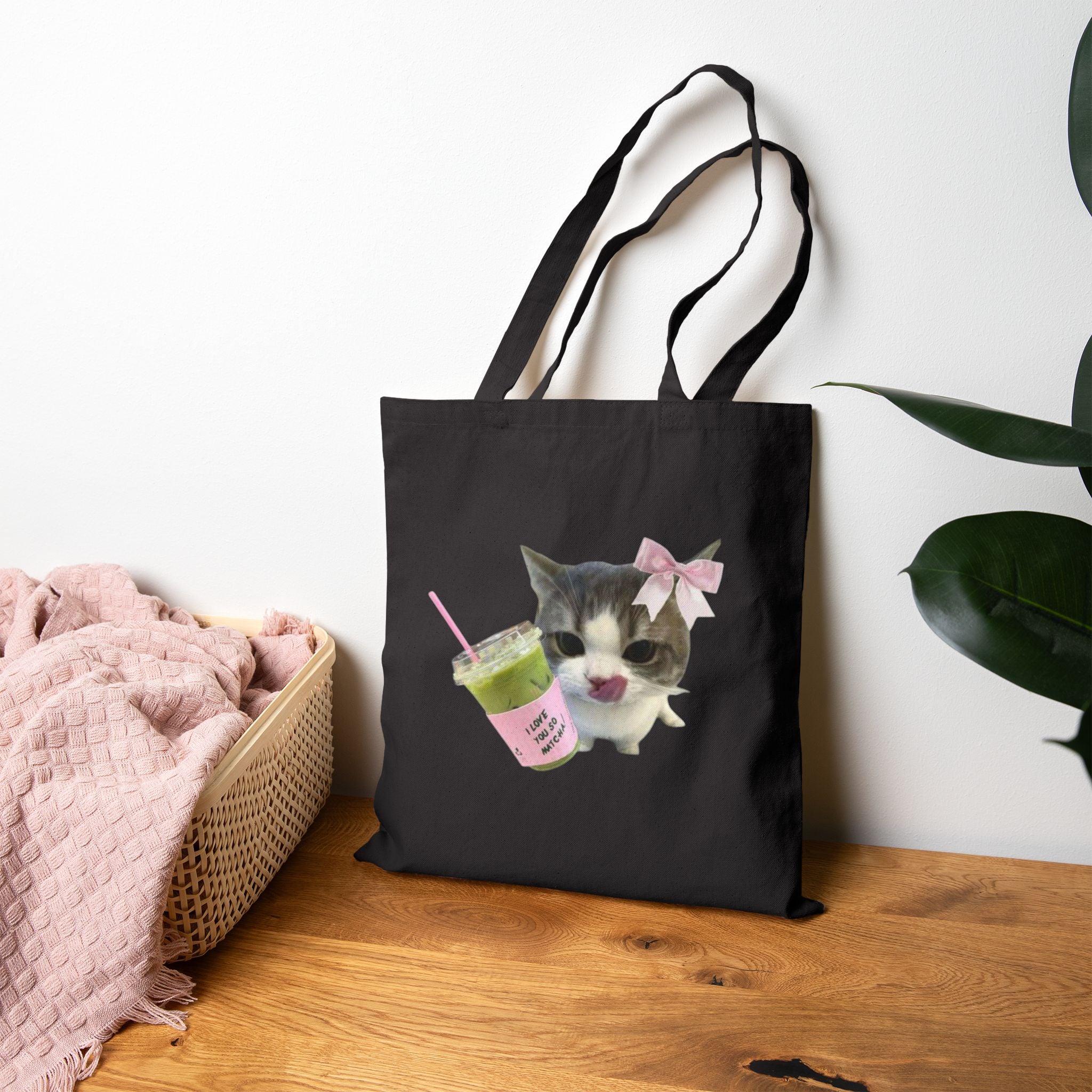 Canvas Tote Bag - Matcha Latte Kitty Design