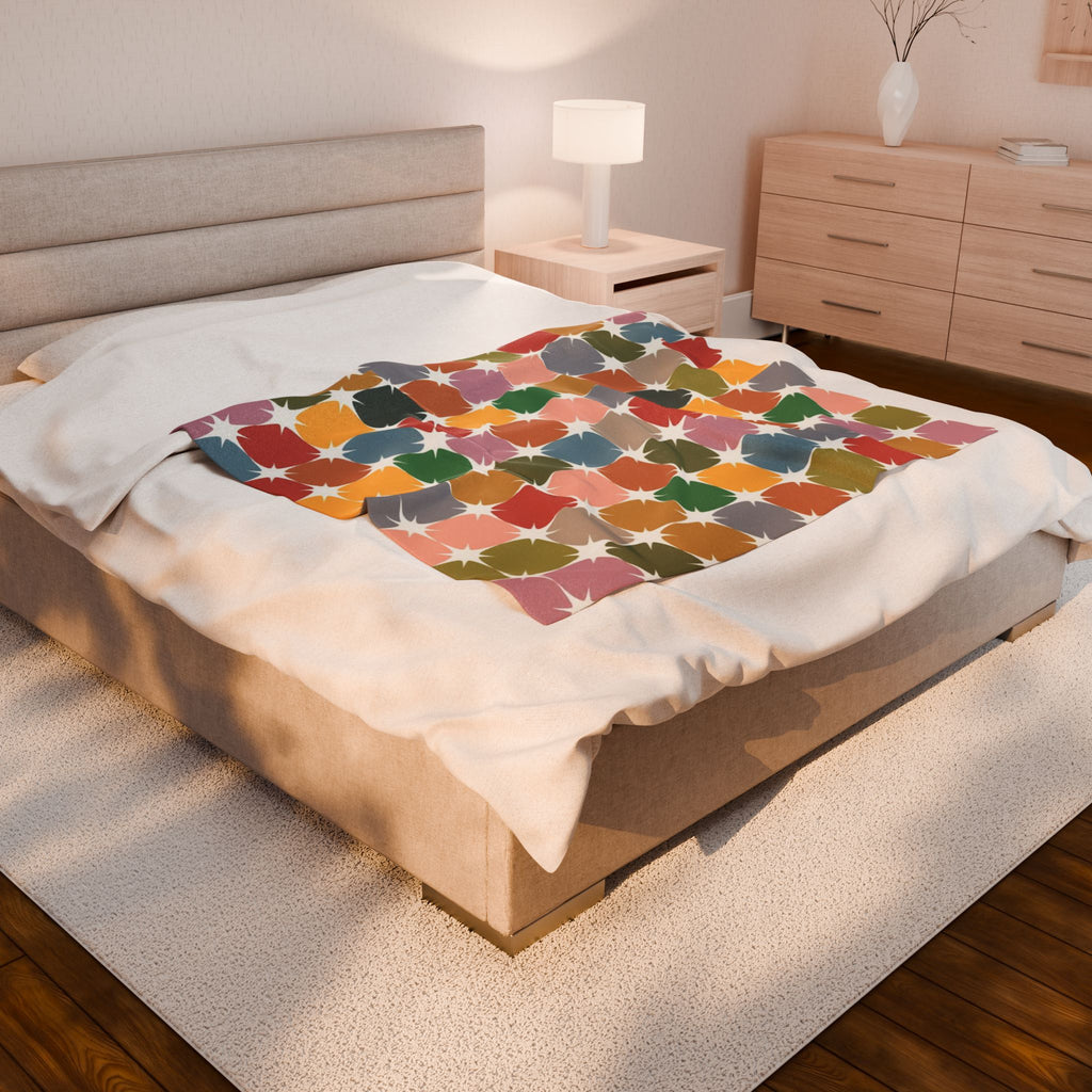 Retro Color Block Velveteen Plush Blanket — Cozy Mid-Century Throw