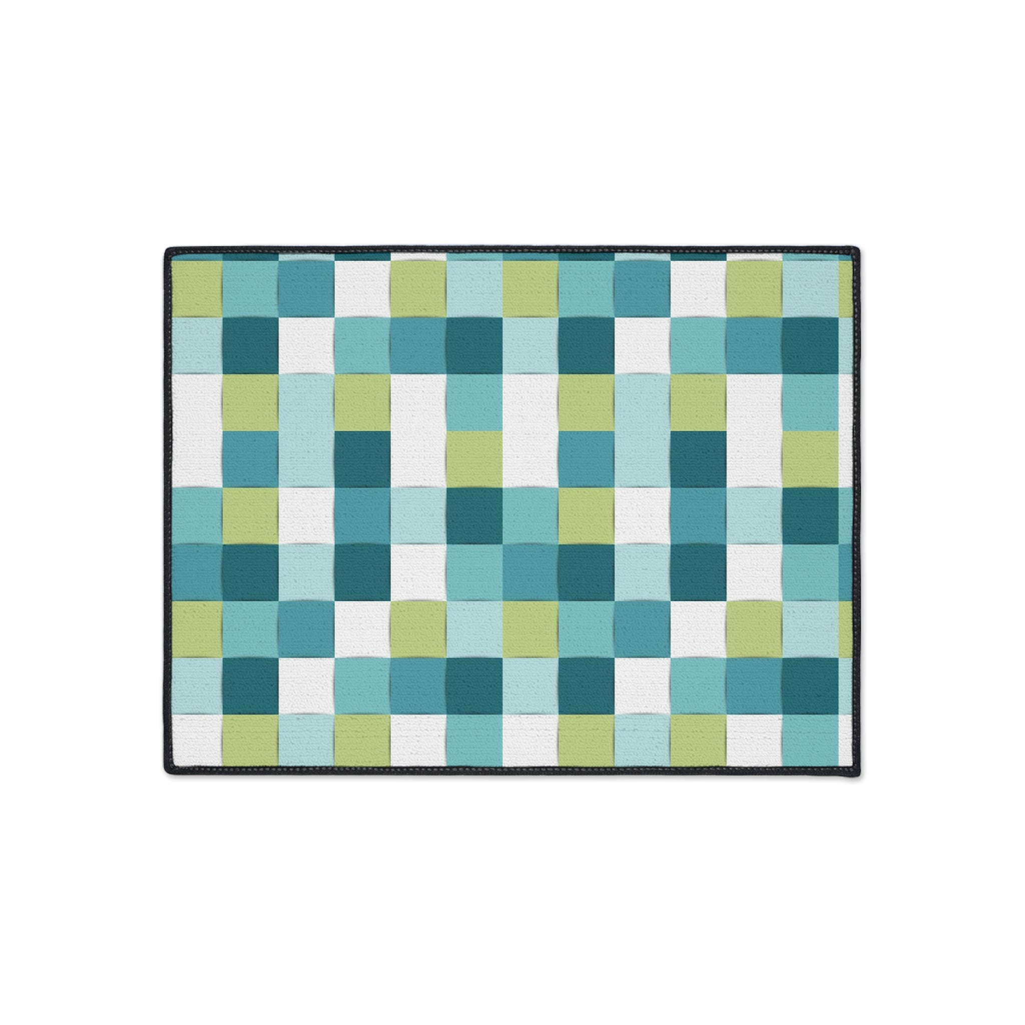 Teal & Lime Checkered Heavy-Duty Floor Mat