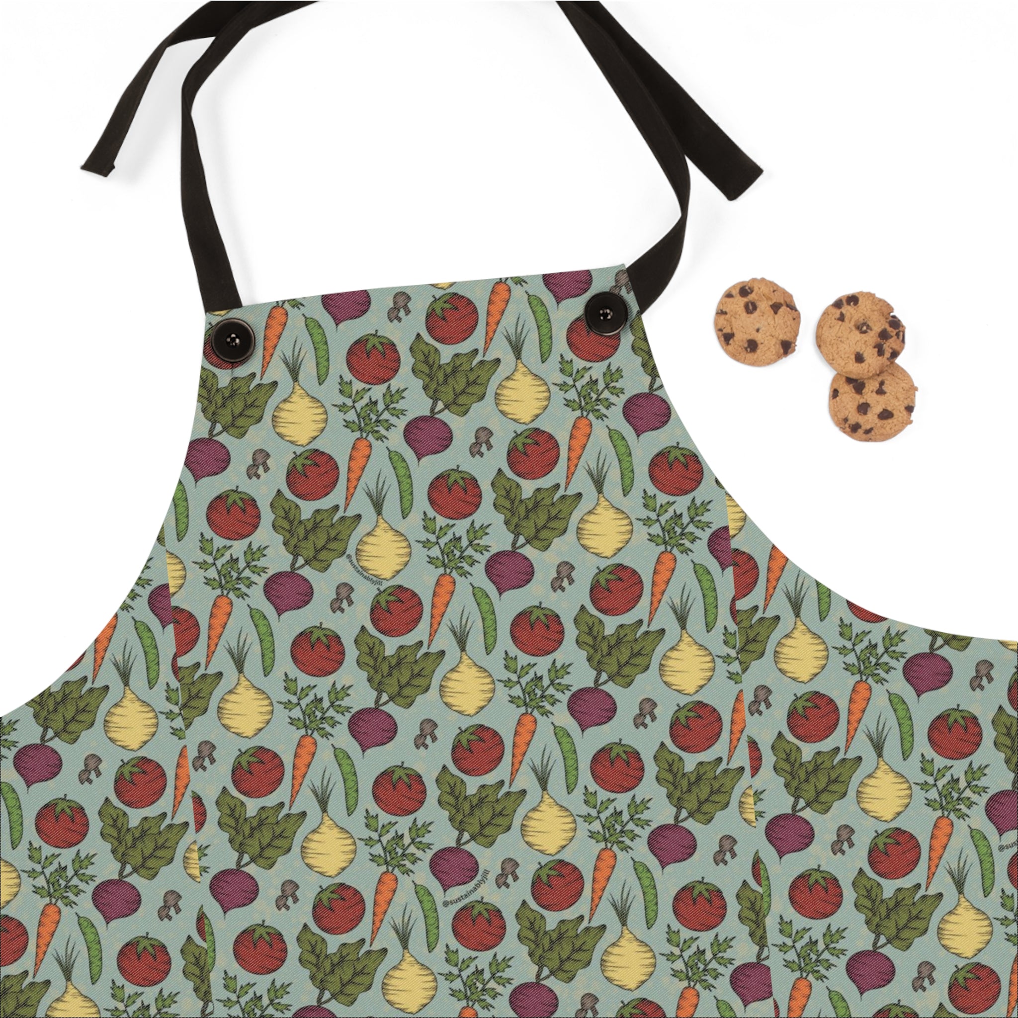Vegetable Garden All-Over Print Apron — Whimsical Tomato, Beet & Radish Kitchen Apron