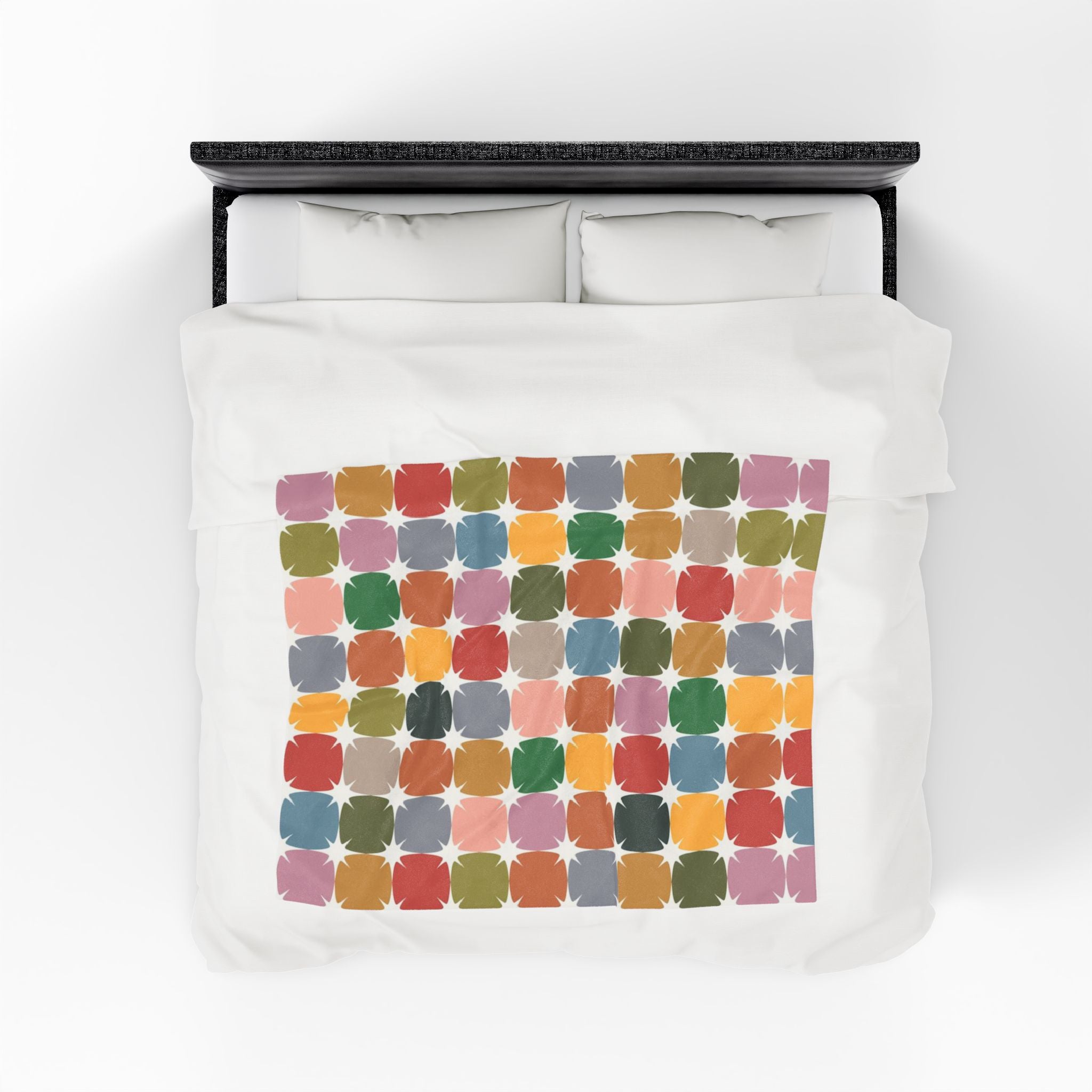 Retro Color Block Velveteen Plush Blanket — Cozy Mid-Century Throw