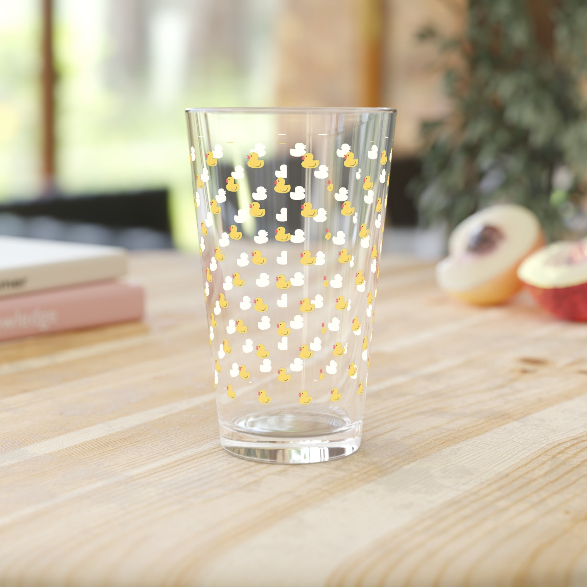 Duck Pattern Pint Glass — 16oz Cute Yellow Ducklings Beer & Juice Glass