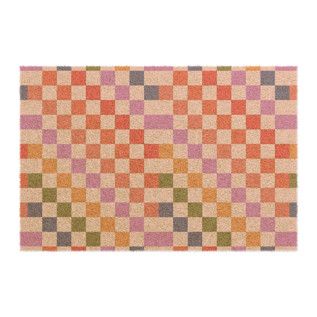 Checkerboard Doormat — Retro Pastel Entry Rug