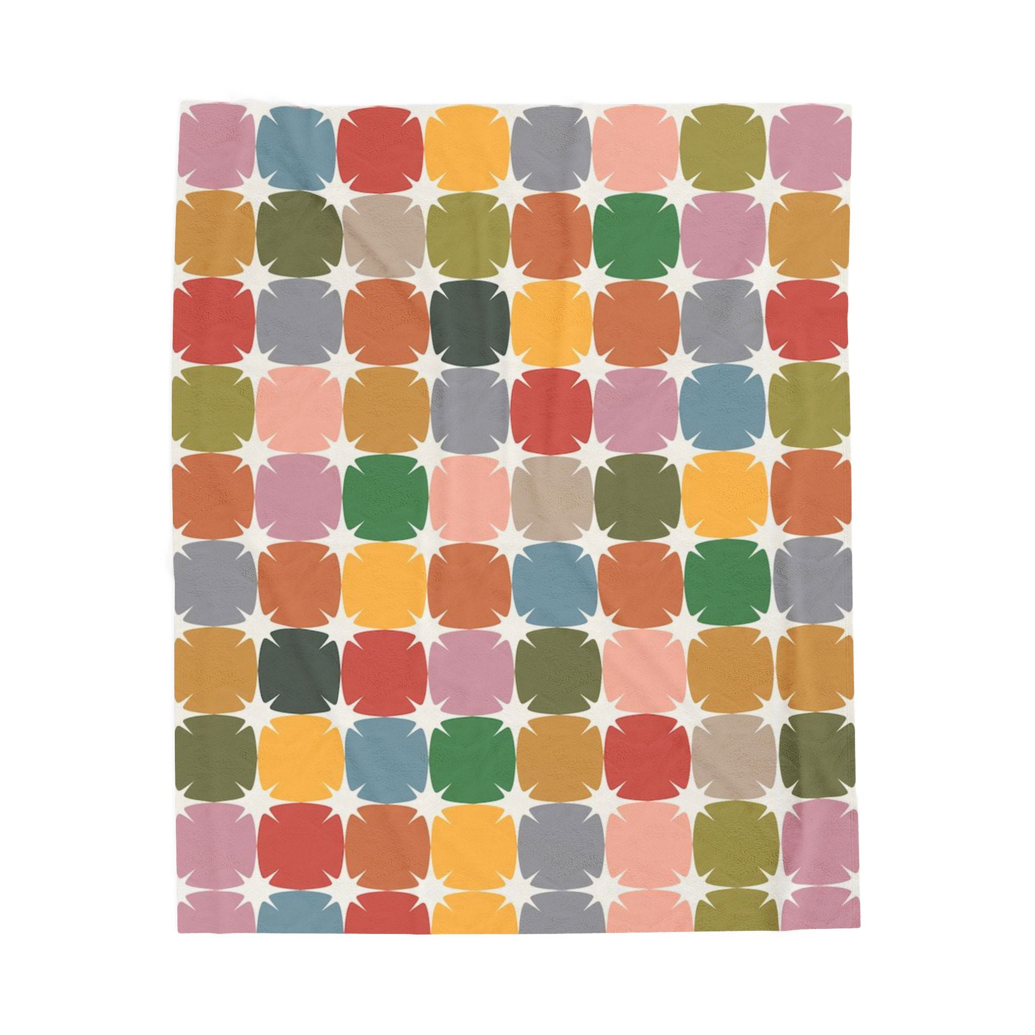 Retro Color Block Velveteen Plush Blanket — Cozy Mid-Century Throw