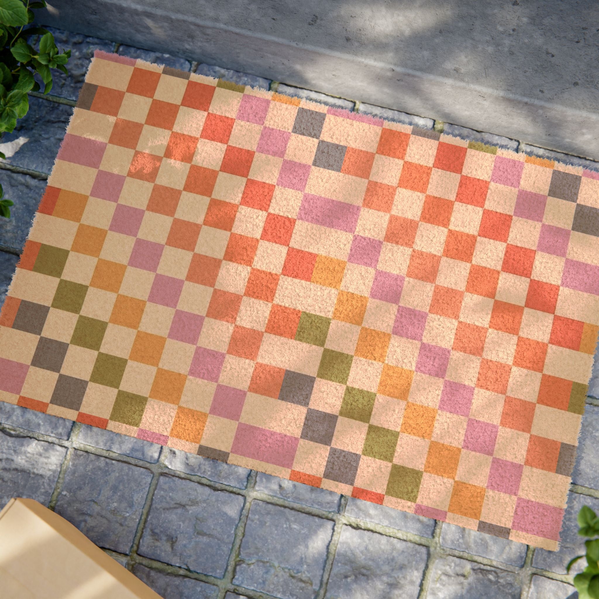 Checkerboard Doormat — Retro Pastel Entry Rug