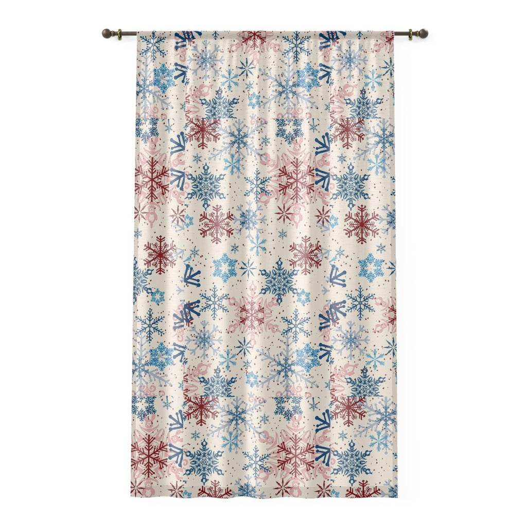 Snowflake Sheer Window Curtain — Red & Blue Winter Holiday Decor