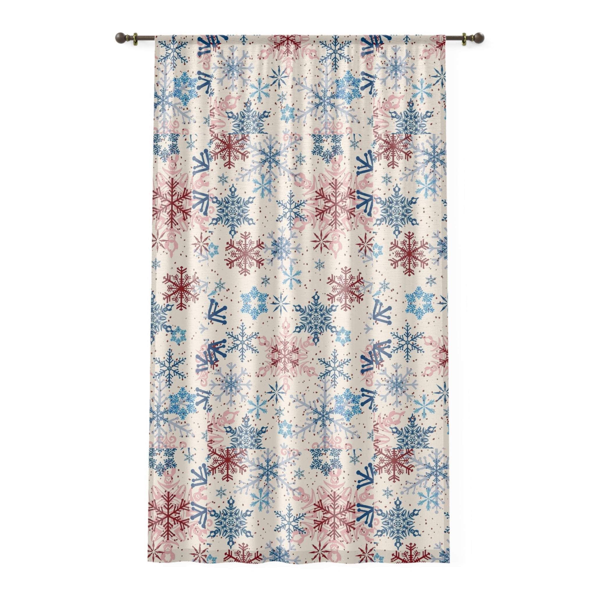 Snowflake Sheer Window Curtain — Red & Blue Winter Holiday Decor