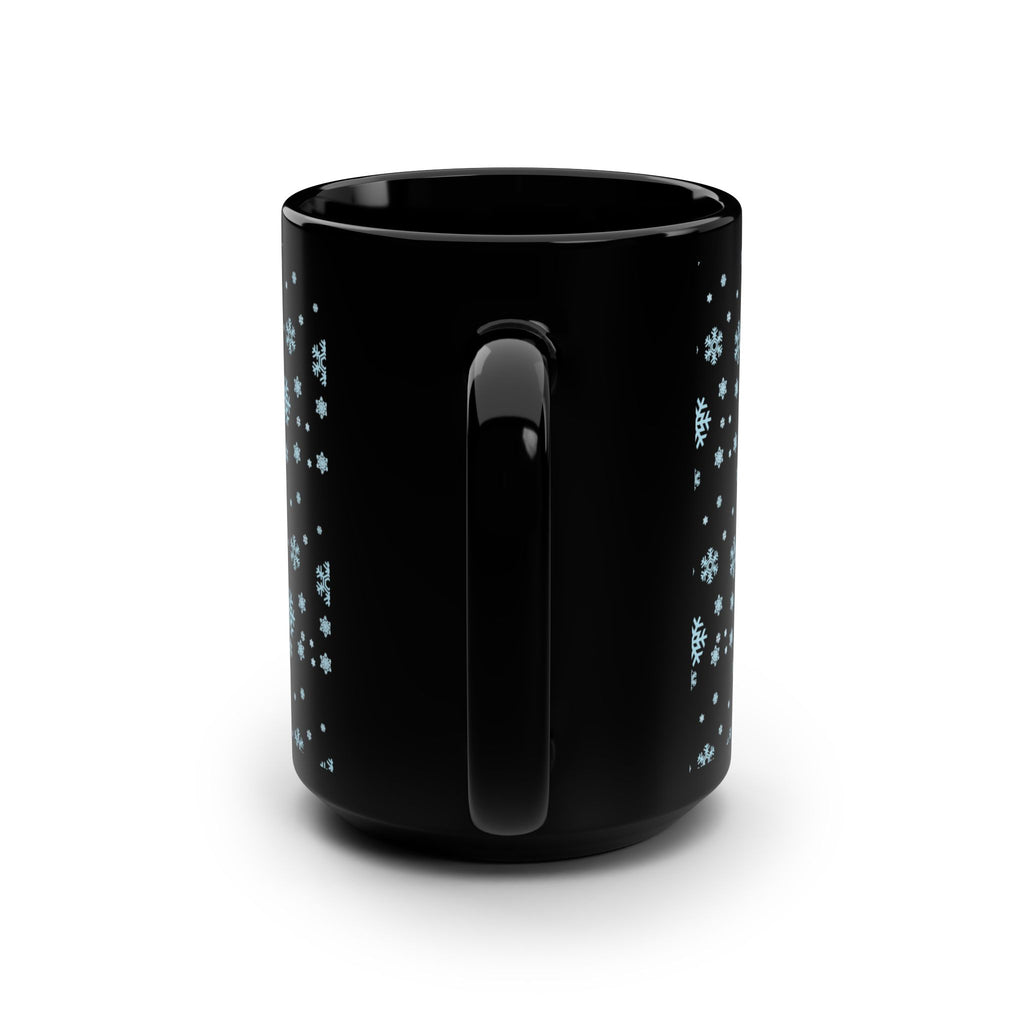 15oz Black Mug with Cozy Snowflake Design