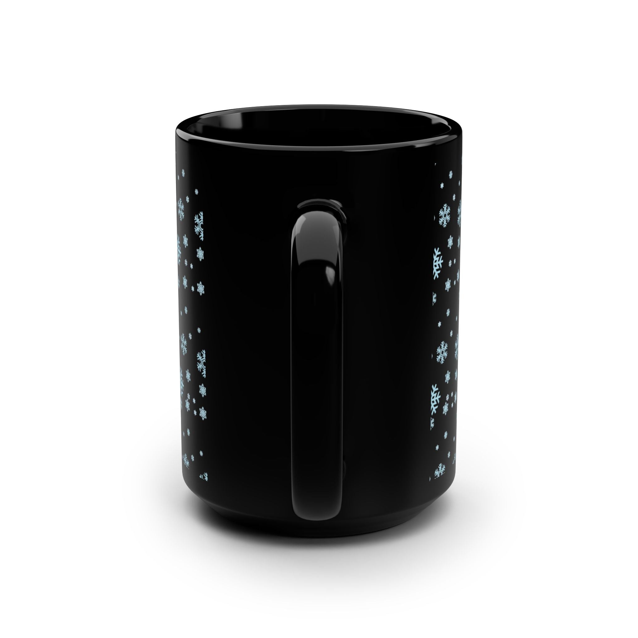 15oz Black Mug with Cozy Snowflake Design