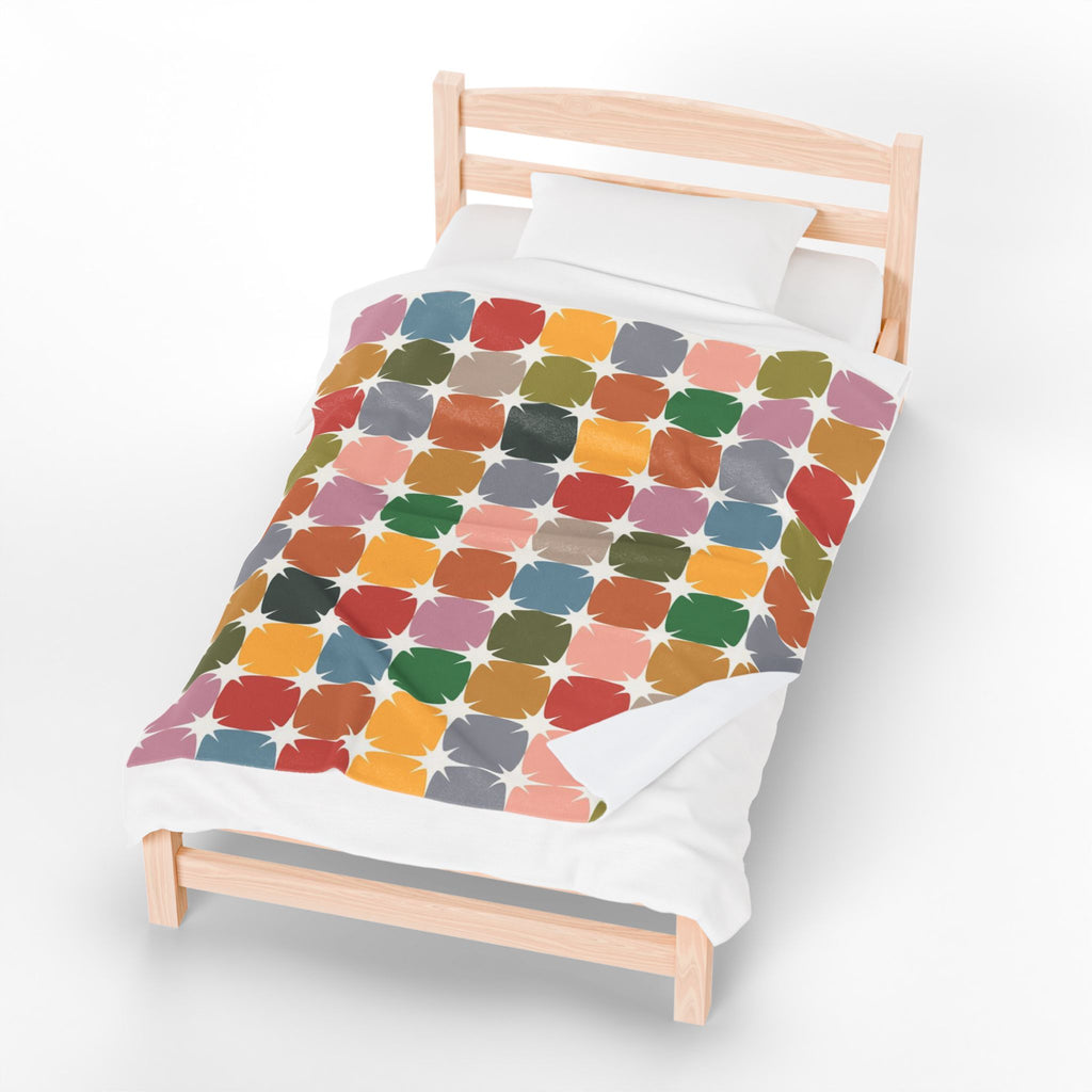 Retro Color Block Velveteen Plush Blanket — Cozy Mid-Century Throw