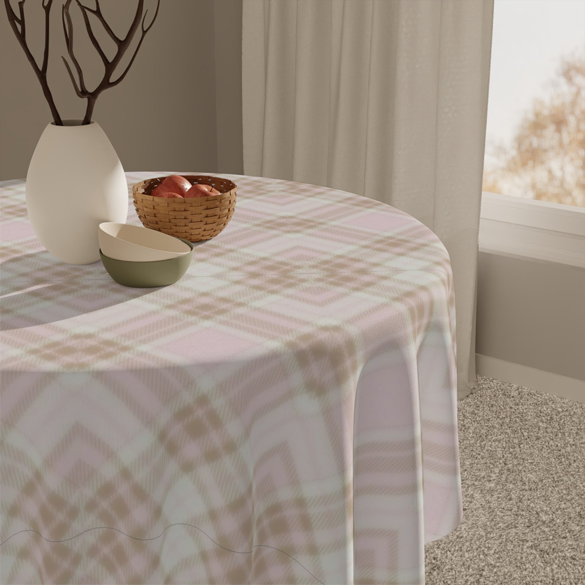 Tablecloth - Pink and Beige Cozy Cottage Atmosphere