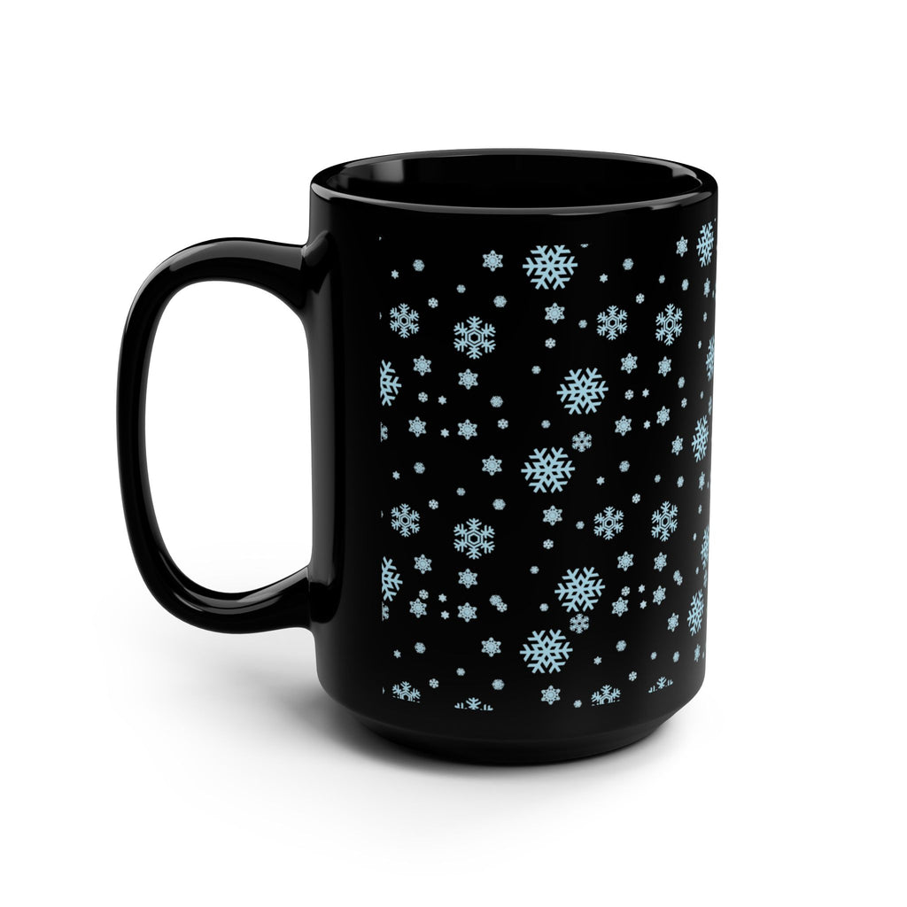 15oz Black Mug with Cozy Snowflake Design