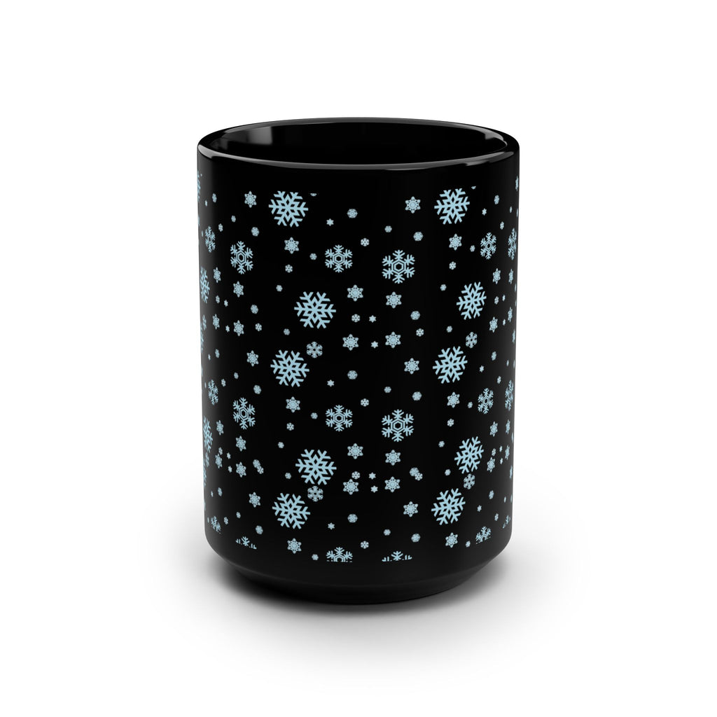 15oz Black Mug with Cozy Snowflake Design