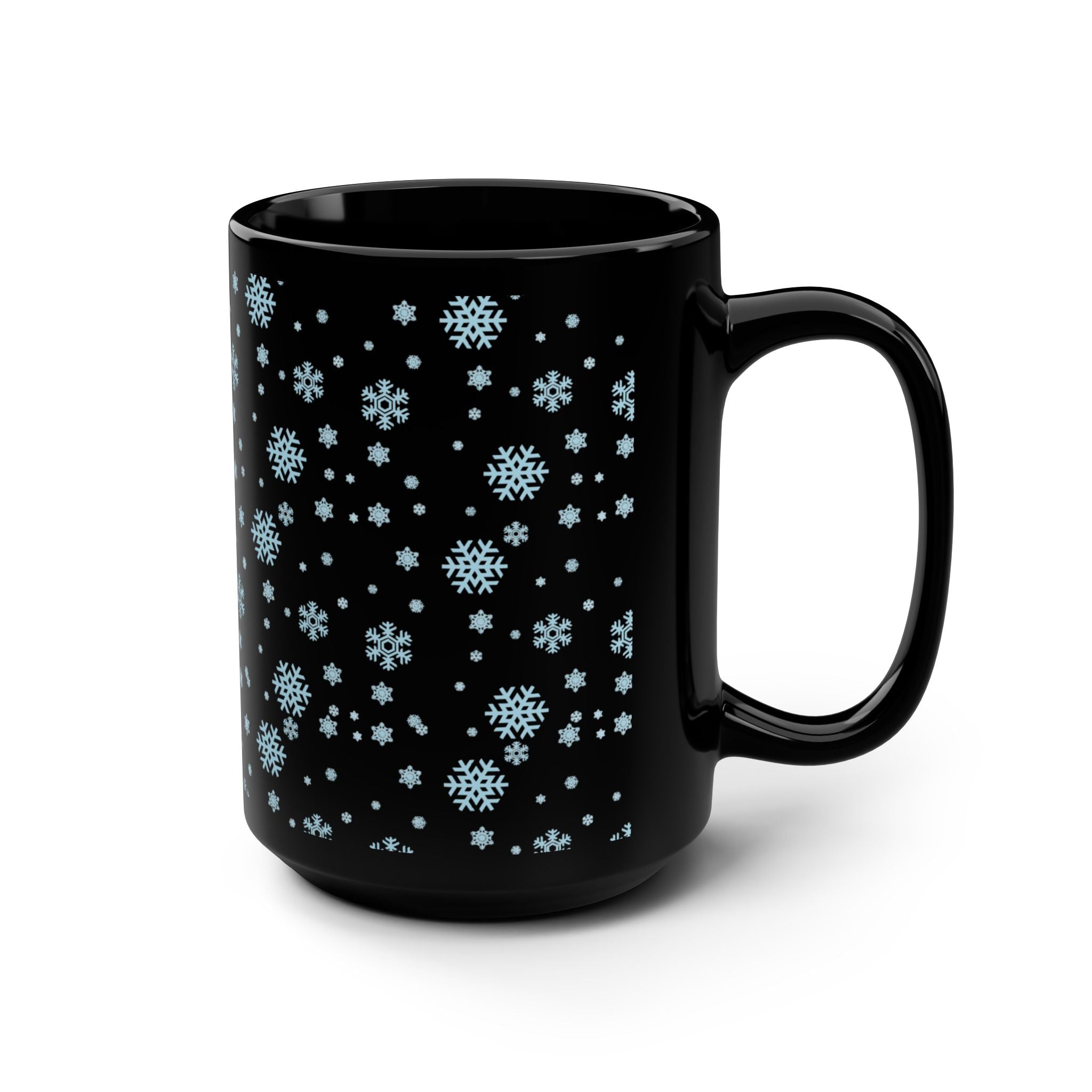 15oz Black Mug with Cozy Snowflake Design