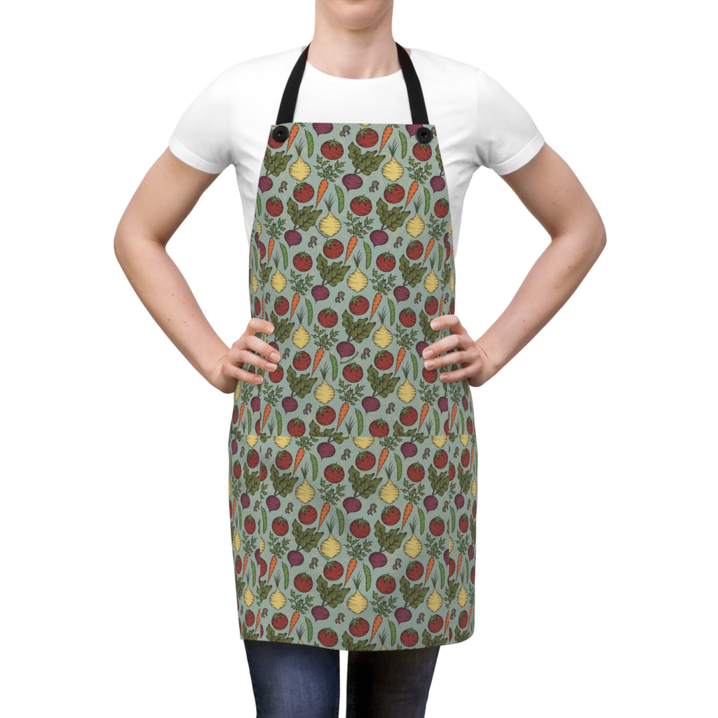 Vegetable Garden All-Over Print Apron — Whimsical Tomato, Beet & Radish Kitchen Apron