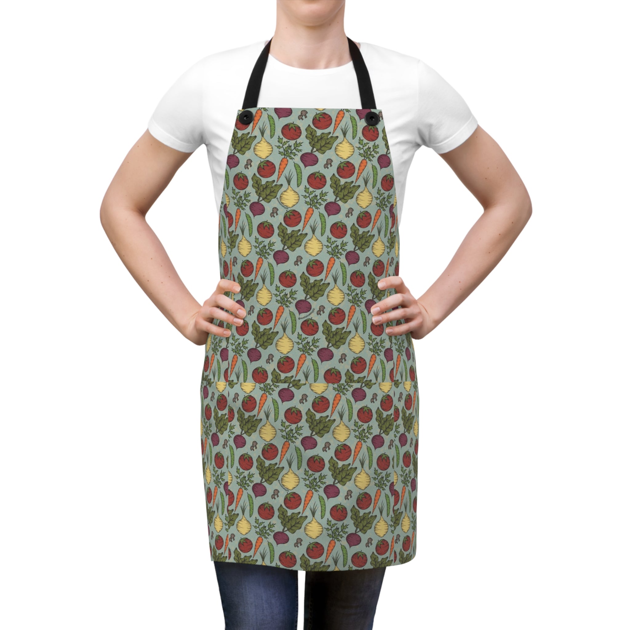 Vegetable Garden All-Over Print Apron — Whimsical Tomato, Beet & Radish Kitchen Apron