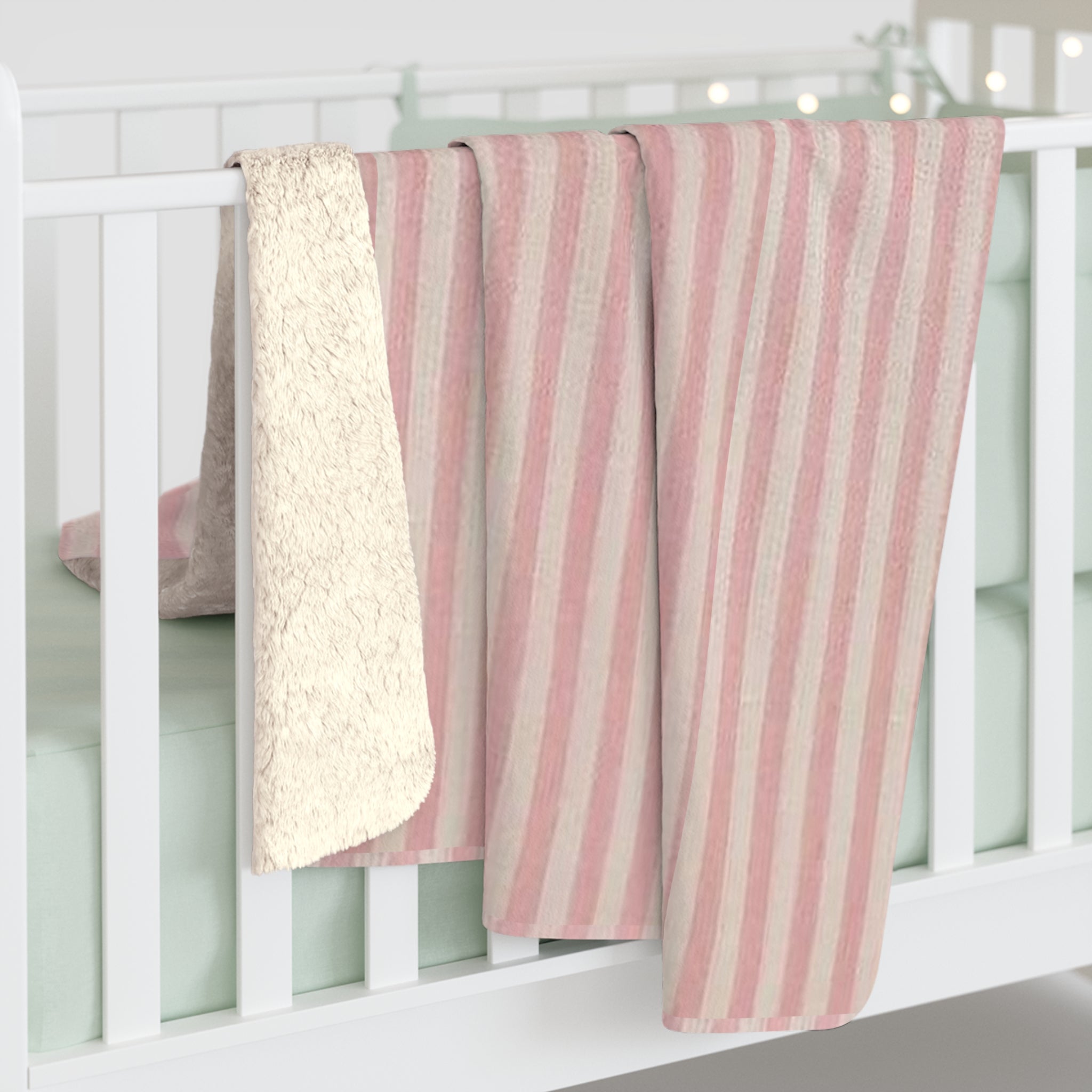Pink Striped Sherpa Blanket — Cozy Plush Fleece Throw
