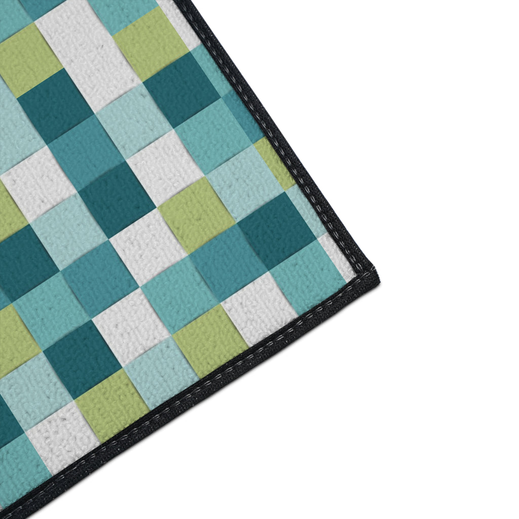 Teal & Lime Checkered Heavy-Duty Floor Mat