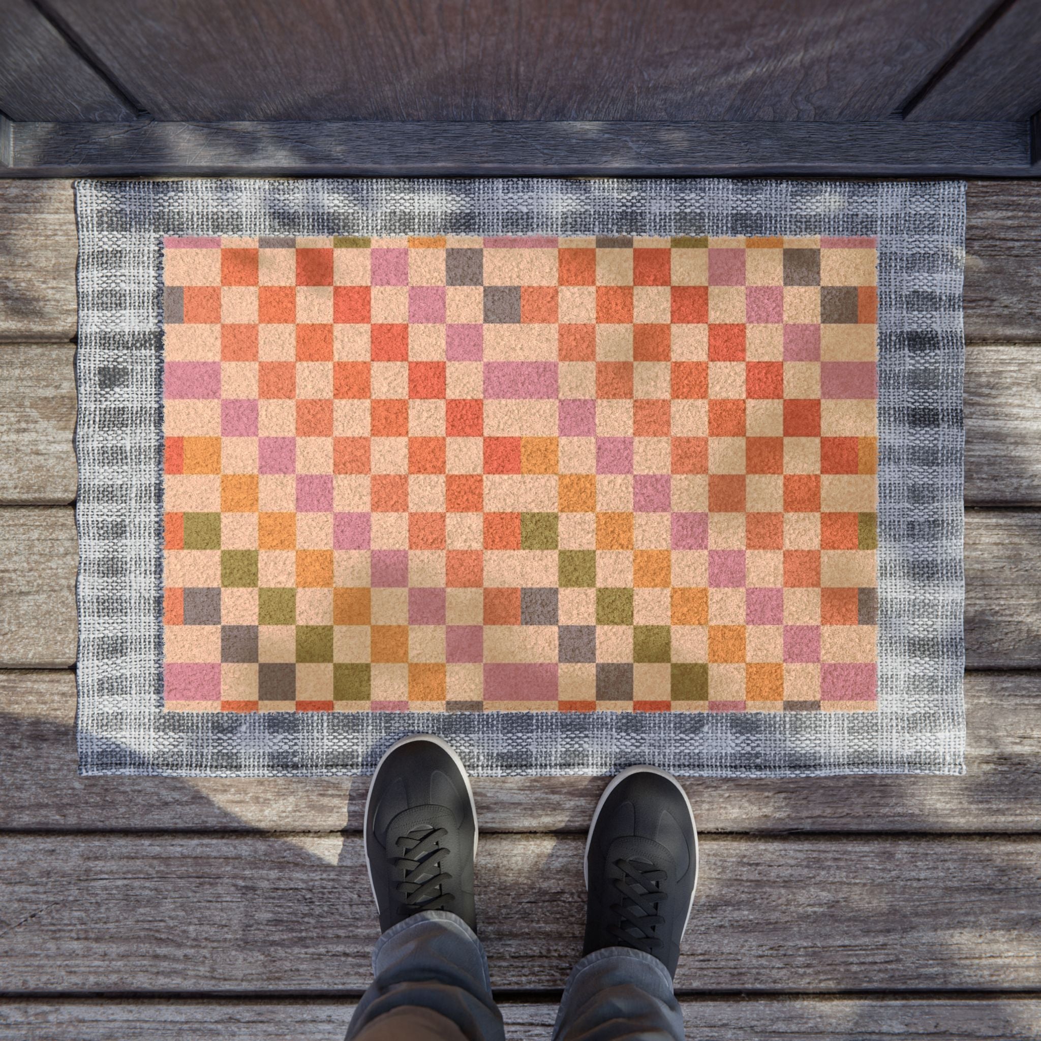 Checkerboard Doormat — Retro Pastel Entry Rug