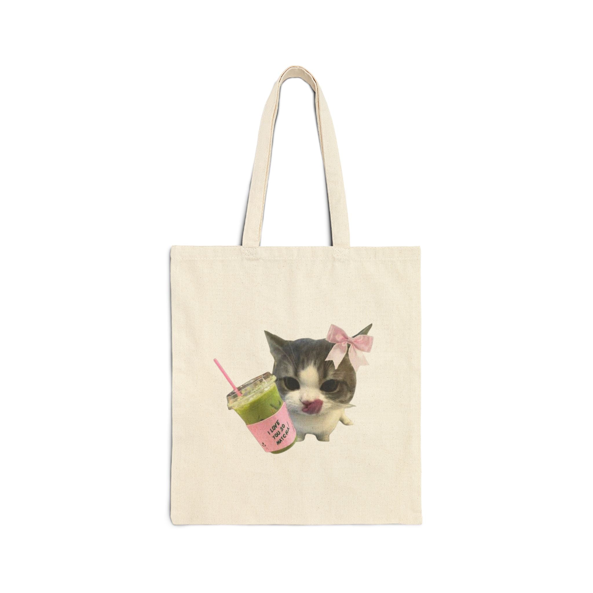 Canvas Tote Bag - Matcha Latte Kitty Design