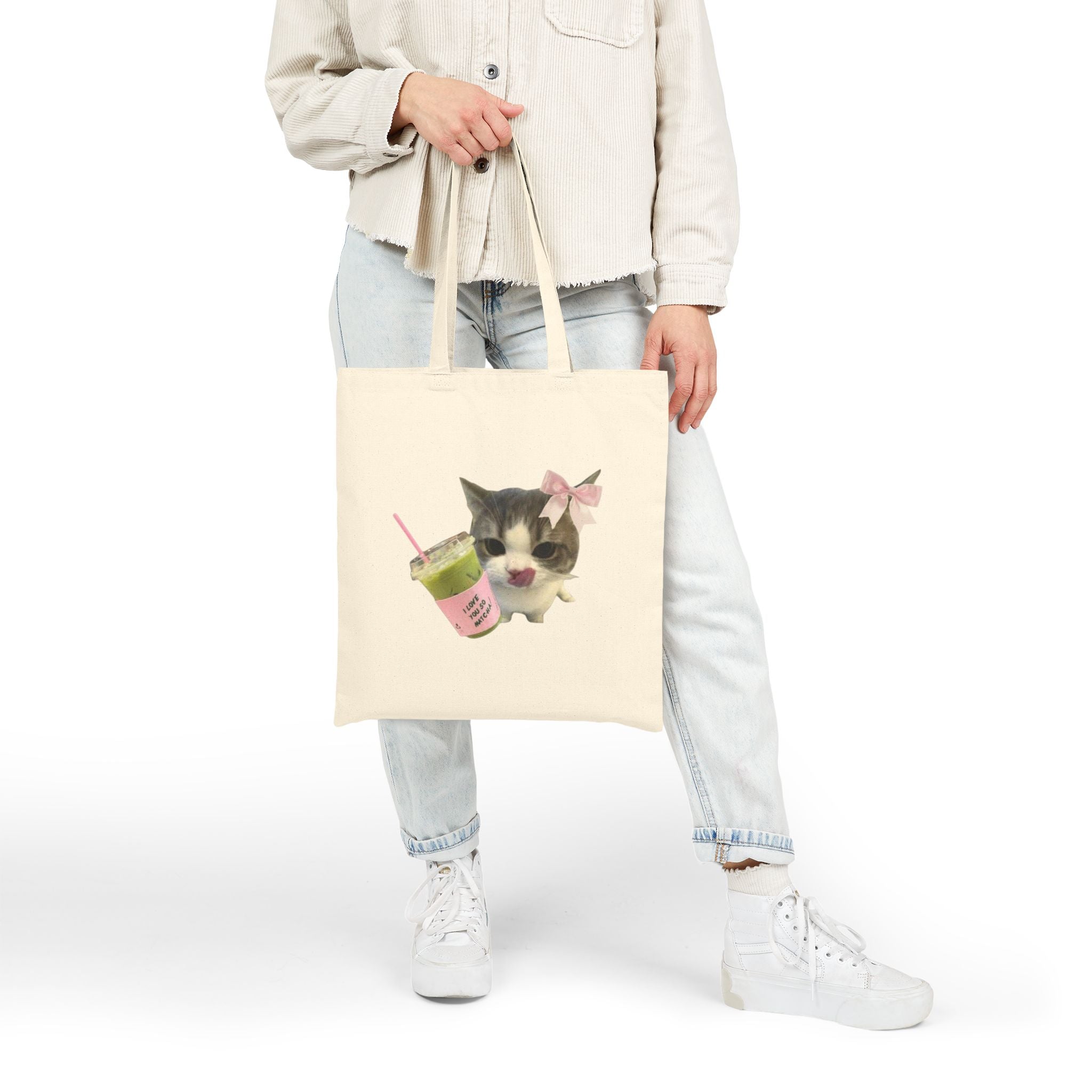 Canvas Tote Bag - Matcha Latte Kitty Design